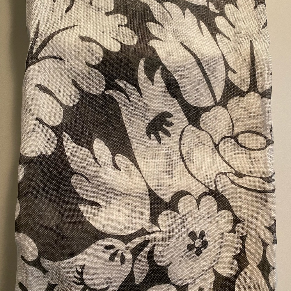 Set of two sheer linen floral curtain panels